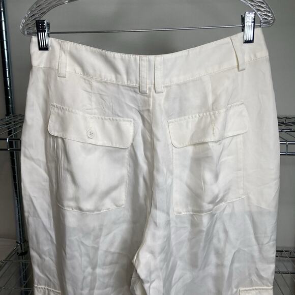 J Crew Women's White Vegan Silk‎ Cargo Pants Size 8 Cupro Sustainable Flowy Boho - Picture 9 of 11